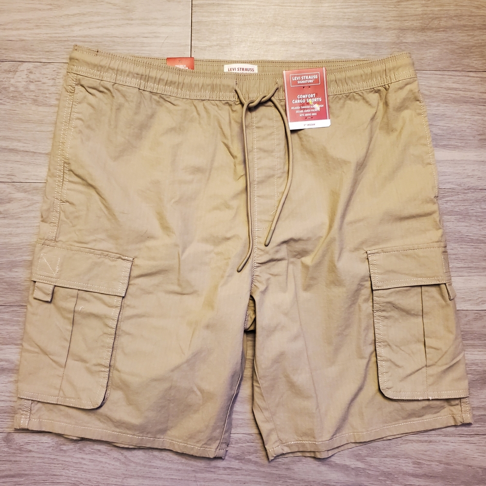 Levi Strauss Signature Men's Comfort Cargo Shorts Stretch Relaxed Khaki Size XL